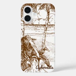 Coque Pour iPhone 16 Palmier Vintage Plage Tropicale Gravure Éditable