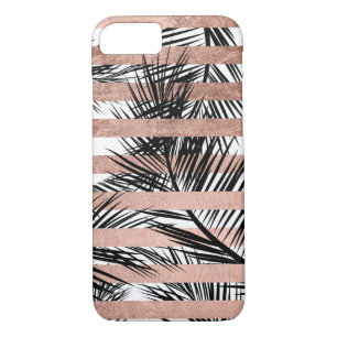Etui iPhone Case-Mate Palmiers noirs tropicaux rayures d'or roses chic
