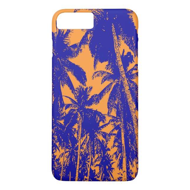 Coques Case-Mate iPhone Palmiers tropicaux en bleu et orange (Dos)