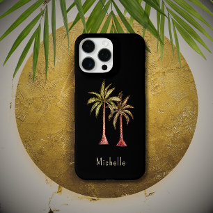 Coque iPhone 16 Pro Max Palmiers tropicaux modernes Simple Noir