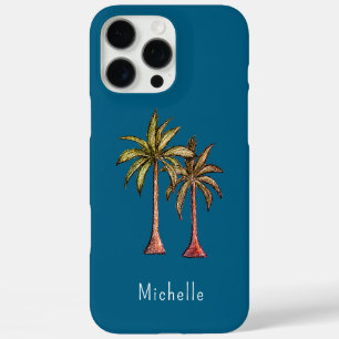 Coque iPhone 16 Pro Max Palmiers tropicaux Turquoise tendance Personnalisé