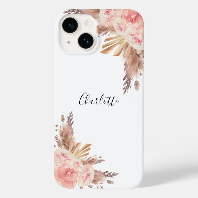 Coques Case-Mate iPhone Pampas herbe rose or fleuri blanc nom (Verso)