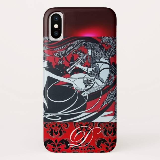 COQUES Case-Mate iPhone PAN ART NOUVEAU, DAMAS MONOGRAMME ROUGE NOIR BLANC (Dos)