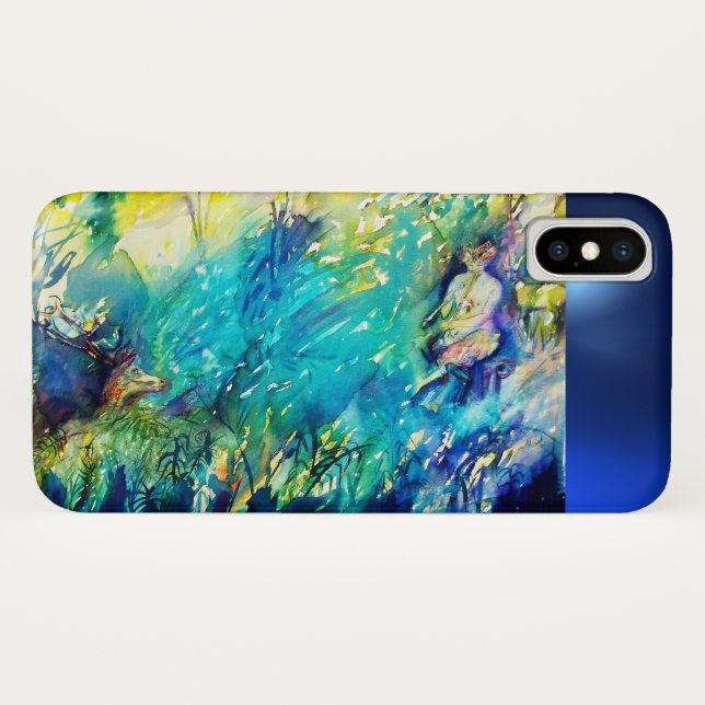 COQUES Case-Mate iPhone PAN JOUER FLUTE ET CERF EN BOIS VERT (Dos (Horizontal))