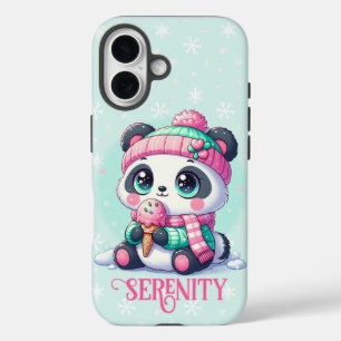 Coque Pour iPhone 16 Panda confortable Kawaii avec Ice Cream Cone hiver
