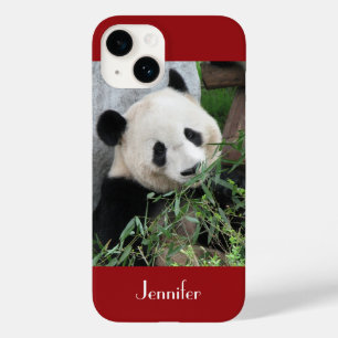 Coque Pour iPhone 14 Panda Géant Cute Arrière - plan rouge foncé, Nom,