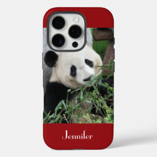 Coque iPhone 16 Pro Panda géant mignonne, rouge foncé, Personnalisé av