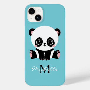 Coque Case-Mate iPhone Panda Monogramme Nom Personnalisé Bleu Bubble Gum