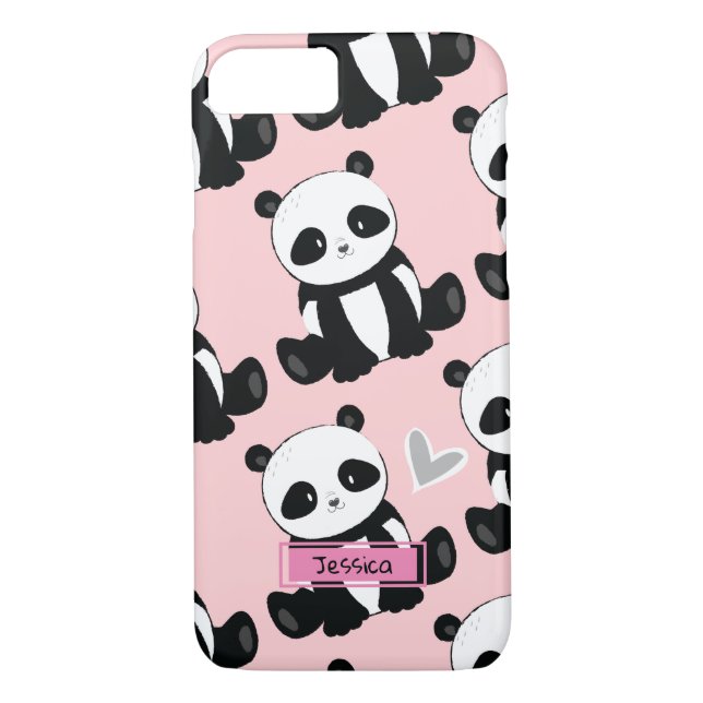 Coques Case-Mate iPhone Panda Motif Girl Pink Nom personnalisé (Dos)