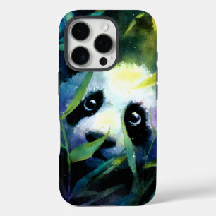 Coque iPhone 16 Pro Panda Peeking Bamboo Aquarelle