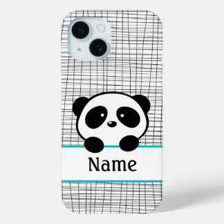 Coque Pour iPhone 15 Panda personnalisé Whimsical Aqua Blue