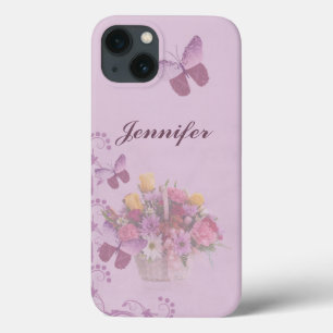 iPhone 13 Case Panier des fleurs et des papillons, nom