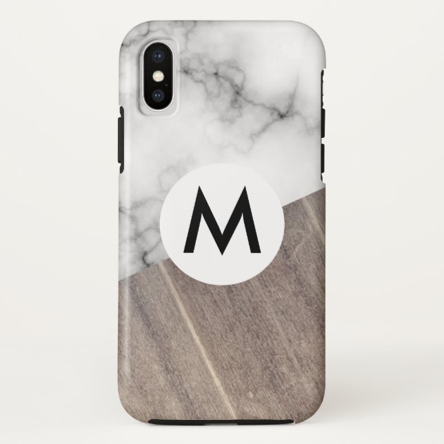 Coques Case-Mate iPhone Panneau de bois en marbre avec monogramme (Dos)