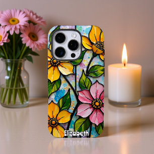 Coque iPhone 16 Pro Panneau de fleurs vibré en verre