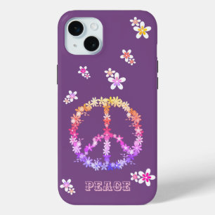Coque Case-Mate iPhone Panneau de paix avec fleurs colorées, Personnalisé