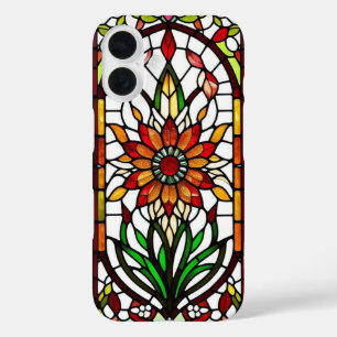 Coque Pour iPhone 16 Panneau de verre coloré avec fleur vibrante
