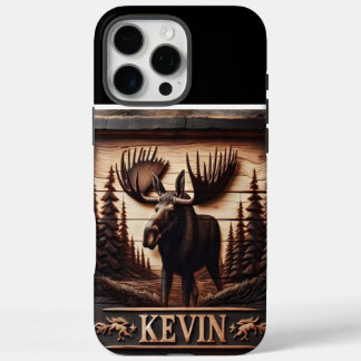 Coque iPhone 16 Pro Max Panneau en bois d'orignal sculpté