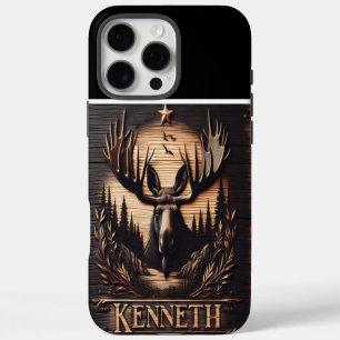 Coque iPhone 16 Pro Max Panneau en bois d'orignal sculpté