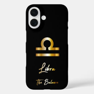 Coque Pour iPhone 16 Panneau Libra Zodiac, Noir & Or