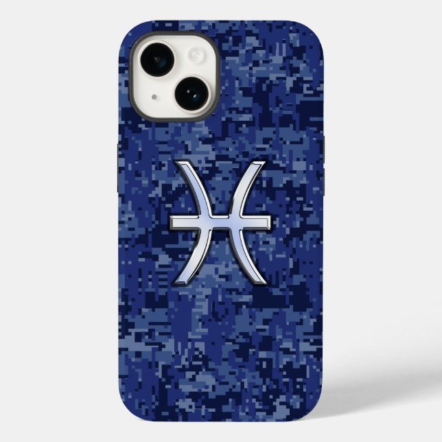 Coques Case-Mate iPhone Panneau Zodiac de Pisces sur Camo bleu marine (Verso)