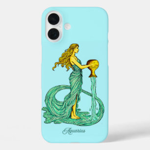 Coque Pour iPhone 16 Plus Panneau Zodiaque Aquarius, Femme avec eau