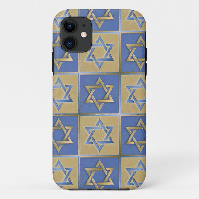 Coques Case-Mate iPhone Panneaux d'art étoile de David bleu or (Dos)