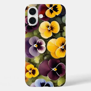 Coque Pour iPhone 16 Plus Pansies jaunes et violets aquarelle