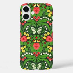 Coque Pour iPhone 16 Plus Pansies rouges, oiseaux et papillons