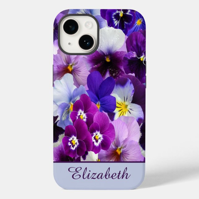 Coques Case-Mate iPhone Pansy Floral Monogramme Violet Bleu Blanc  (Verso)