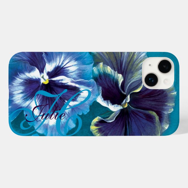 Coques Case-Mate iPhone Pansy peinture fleurie aqua nom bleu (Verso (horizontal))
