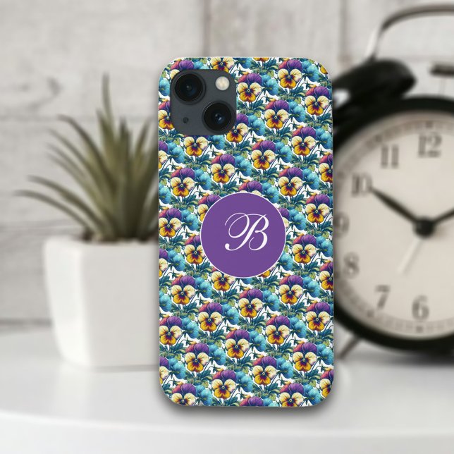 Coques Case-Mate iPhone Pansy violet Patch Girly Monogram Floral Pattern (Créateur téléchargé)