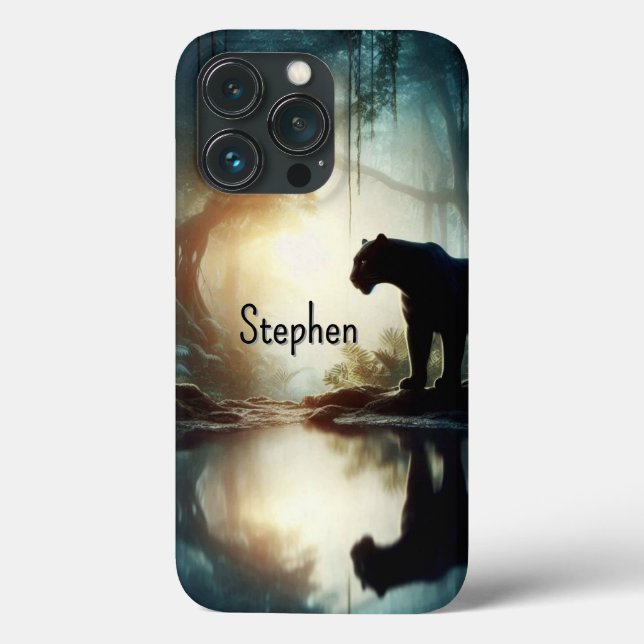 Coques Case-Mate iPhone Panthère noire reflétée dans l'eau avec nom (Verso)