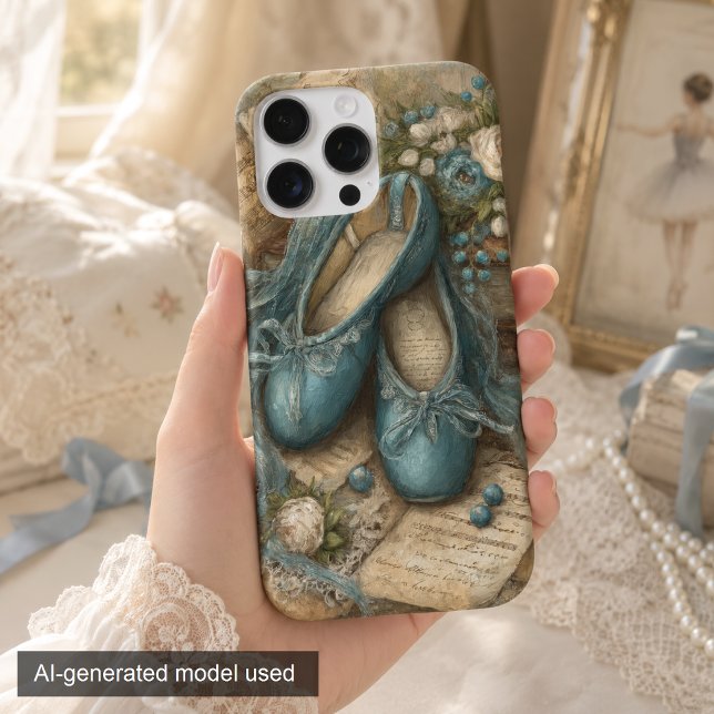 Coques Case-Mate iPhone Pantoufles de ballet bleues Shabby Chic et roses (Créateur téléchargé)