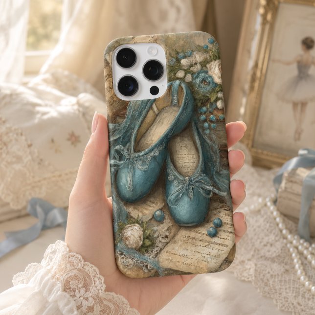 Coques Case-Mate iPhone Pantoufles de ballet bleues Shabby Chic et roses (Créateur téléchargé)