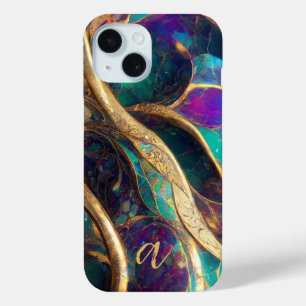 Coque Case-Mate iPhone Paon Élégant Couleur Marbre Veine Or Monogrammé