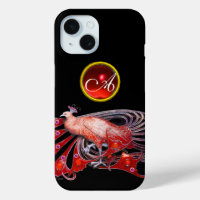 PAON ÉLÉGANT EN ROUGE, MONOGRAMME RUBIS