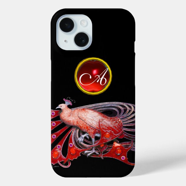COQUES Case-Mate iPhone PAON ÉLÉGANT EN ROUGE, MONOGRAMME RUBIS (Verso)