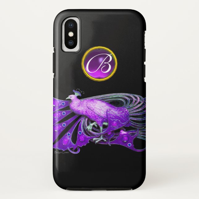 COQUES Case-Mate iPhone PAON ÉLÉGANT EN VIOLET, MONOGRAMME D'AMÉTHYSTE (Dos)