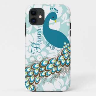 Coque Case-Mate Pour iPhone Paon moderne élégant de damassé personnalisé