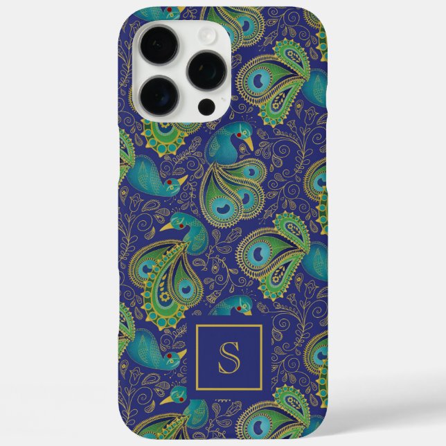 Coques Case-Mate iPhone Paon Paisley Bleu Royal Monogramme (Verso)