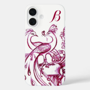 Coque Pour iPhone 16 PAONS AMOUREUX MONOGRAMME Rouge et Blanc