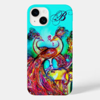 PAONS AMOUREUX MONOGRAMME Turquoise Bleu