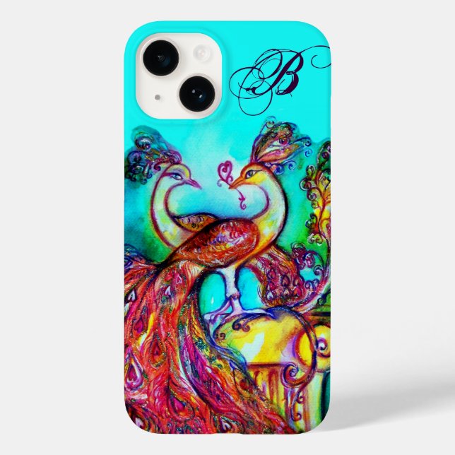 Coques Case-Mate iPhone PAONS AMOUREUX MONOGRAMME Turquoise Bleu (Verso)