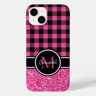 Coque Case-Mate iPhone Papier à motifs plaid buffle rose pailleté à monog