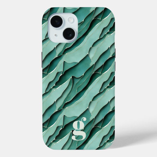 Coques Case-Mate iPhone Papier Découpé Turquoise Abstrait Monogrammé en Co (Verso)