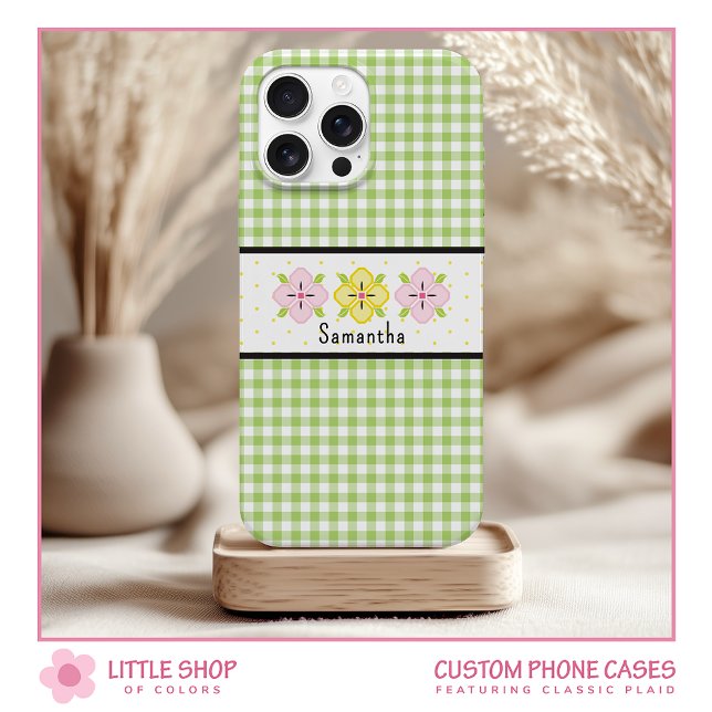 Coques Case-Mate iPhone Papier Gingham à Carreaux Floral Monogramme (Créateur téléchargé)