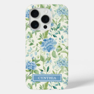 Coque Case-Mate iPhone Papier Monogrammé Aquarelle Hydrangea Bleue