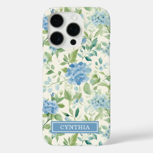 Coque iPhone 16 Pro Papier Monogrammé Floral Aquarelle Bleu