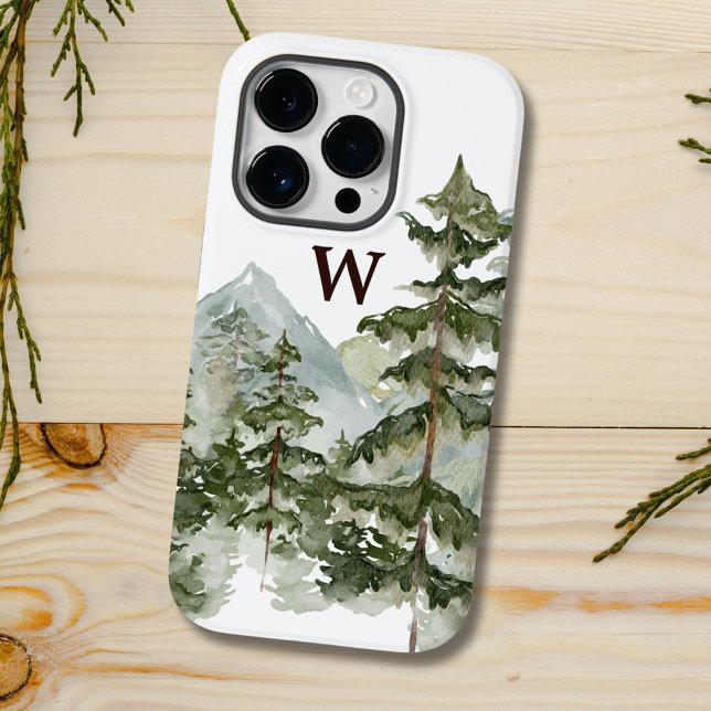 Coques Case-Mate iPhone Papier peint aquarelle rustique de forêt de pins e (In situ)