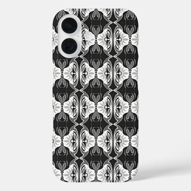 Coques Case-Mate iPhone Papier peint Art Déco motif - noir et blanc (Verso)